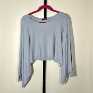 Renuar Long Sleeve Flowy Loose High Crop Top, Light Blue, M / L